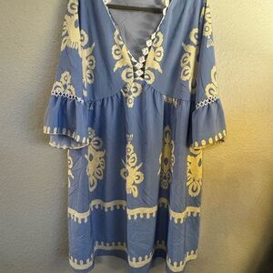 SHEIN Blue and Cream Boho Dress